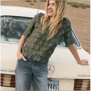 Anthropologie Vanessa Virginia Green Tiered Top Size Medium